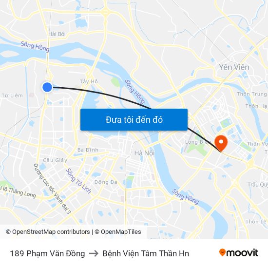 189 Phạm Văn Đồng to Bệnh Viện Tâm Thần Hn map