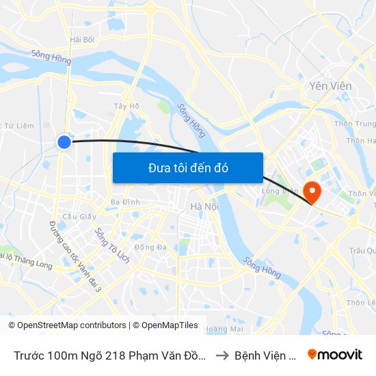 Trước 100m Ngõ 218 Phạm Văn Đồng (Đối Diện Công Viên Hòa Bình) to Bệnh Viện Tâm Thần Hn map