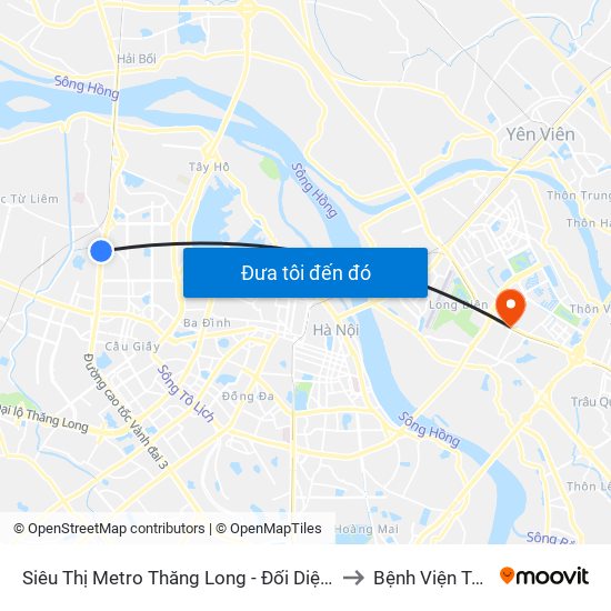 Siêu Thị Metro Thăng Long - Đối Diện Ngõ 599 Phạm Văn Đồng to Bệnh Viện Tâm Thần Hn map