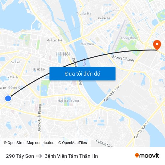 290 Tây Sơn to Bệnh Viện Tâm Thần Hn map