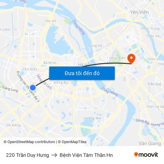 220 Trần Duy Hưng to Bệnh Viện Tâm Thần Hn map