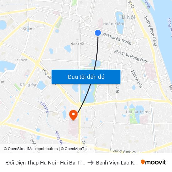 Đối Diện Tháp Hà Nội - Hai Bà Trưng (Cạnh 56 Hai Bà Trưng) to Bệnh Viện Lão Khoa Trung Ương map