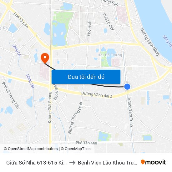 Giữa Số Nhà 613-615 Kim Ngưu to Bệnh Viện Lão Khoa Trung Ương map