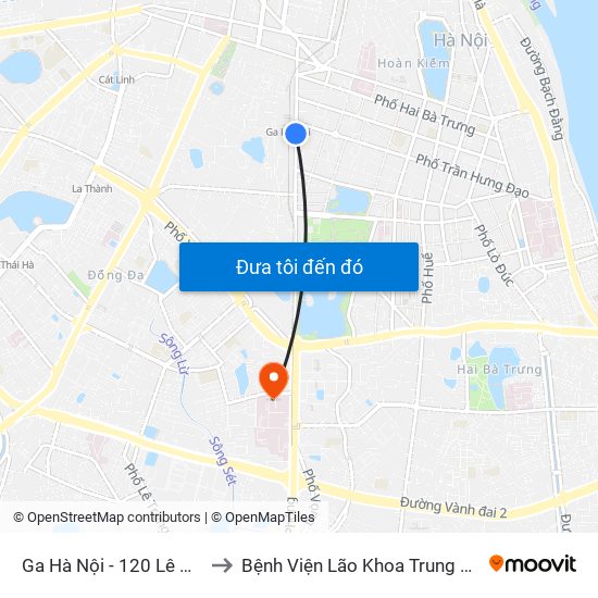 Ga Hà Nội - 120 Lê Duẩn to Bệnh Viện Lão Khoa Trung Ương map