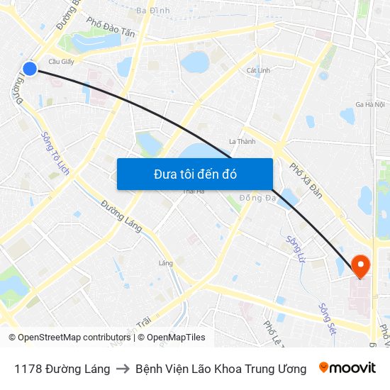 1178 Đường Láng to Bệnh Viện Lão Khoa Trung Ương map