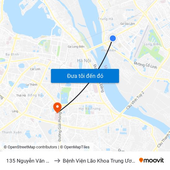 135 Nguyễn Văn Cừ to Bệnh Viện Lão Khoa Trung Ương map