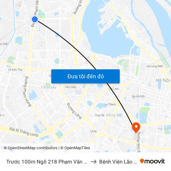 Trước 100m Ngõ 218 Phạm Văn Đồng (Đối Diện Công Viên Hòa Bình) to Bệnh Viện Lão Khoa Trung Ương map