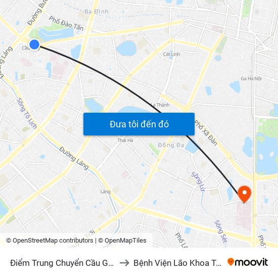 Điểm Trung Chuyển Cầu Giấy - Gtvt 02 to Bệnh Viện Lão Khoa Trung Ương map