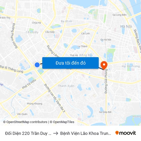 Đối Diện 220 Trần Duy Hưng to Bệnh Viện Lão Khoa Trung Ương map