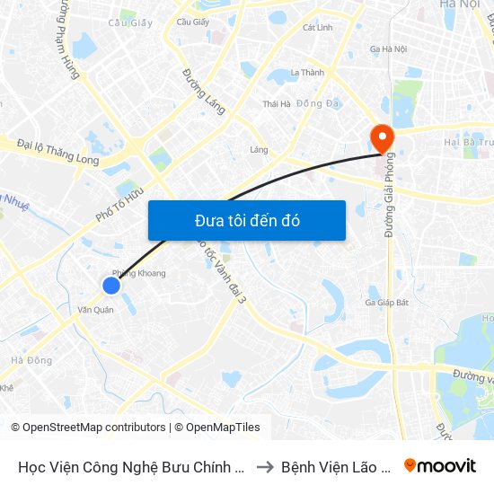 Học Viện Công Nghệ Bưu Chính Viễn Thông - Trần Phú (Hà Đông) to Bệnh Viện Lão Khoa Trung Ương map