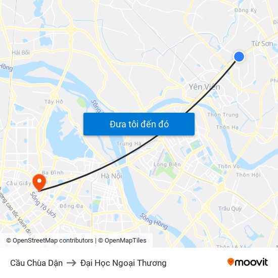 Cầu Chùa Dận to Đại Học Ngoại Thương map