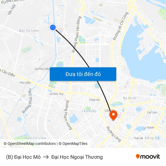 (B) Đại Học Mỏ to Đại Học Ngoại Thương map