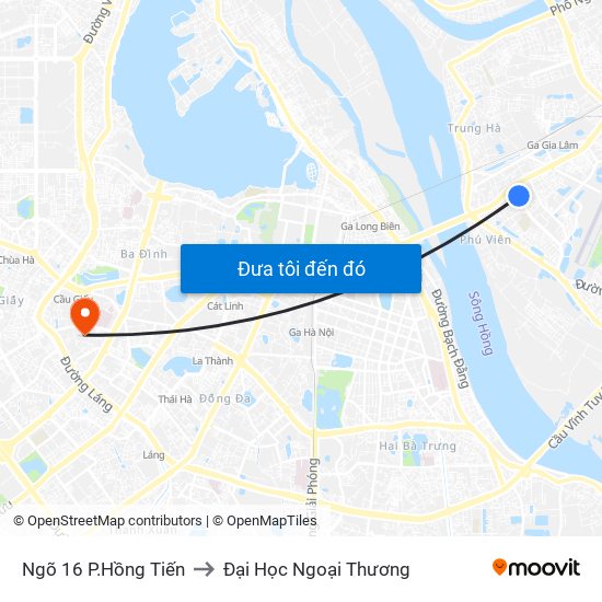 Ngõ 16 P.Hồng Tiến to Đại Học Ngoại Thương map