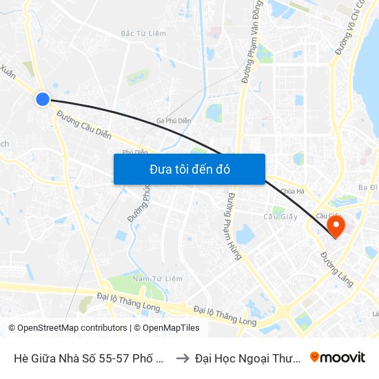 Hè Giữa Nhà Số 55-57 Phố Nhổn to Đại Học Ngoại Thương map