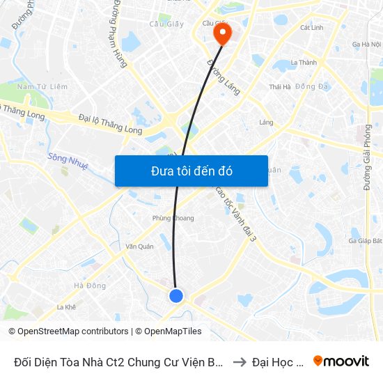 Đối Diện Tòa Nhà Ct2 Chung Cư Viện Bỏng, Gần Ngã Ba Yên Xá - Phùng Hưng (Hà Đông) to Đại Học Ngoại Thương map