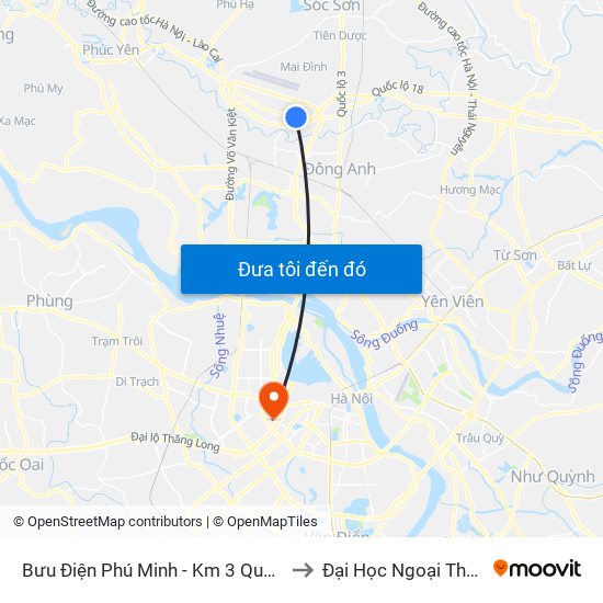 Bưu Điện Phú Minh - Km 3 Quốc Lộ 2 to Đại Học Ngoại Thương map