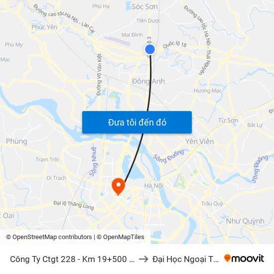 Công Ty Ctgt 228 - Km 19+500 Quốc Lộ 3 to Đại Học Ngoại Thương map