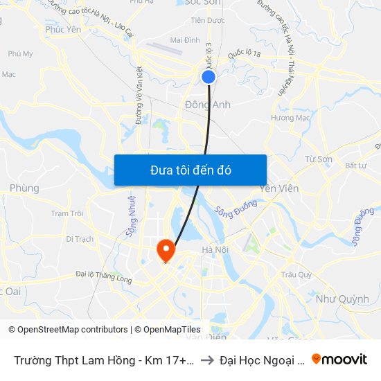 Trường Thpt Lam Hồng - Km 17+750 Quốc Lộ 3 to Đại Học Ngoại Thương map