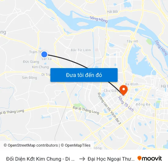 Đối Diện Kđt Kim Chung - Di Trạch to Đại Học Ngoại Thương map