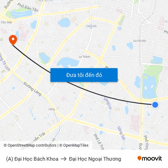 (A) Đại Học Bách Khoa to Đại Học Ngoại Thương map