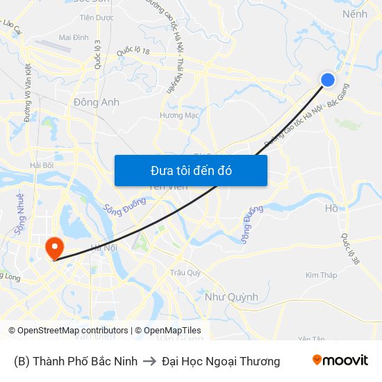 (B) Thành Phố Bắc Ninh to Đại Học Ngoại Thương map