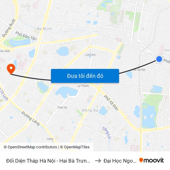 Đối Diện Tháp Hà Nội - Hai Bà Trưng (Cạnh 56 Hai Bà Trưng) to Đại Học Ngoại Thương map