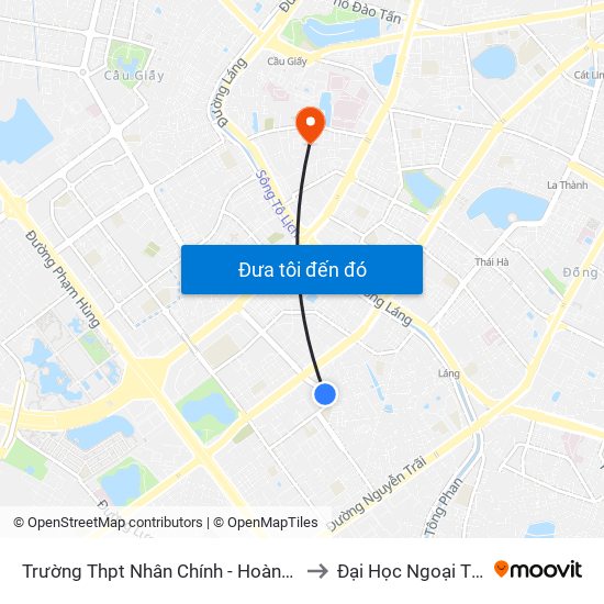 Trường Thpt Nhân Chính - Hoàng Đạo Thúy to Đại Học Ngoại Thương map