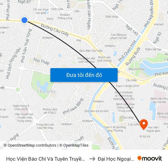 Học Viện Báo Chí Và Tuyên Truyền - 36 Xuân Thủy to Đại Học Ngoại Thương map