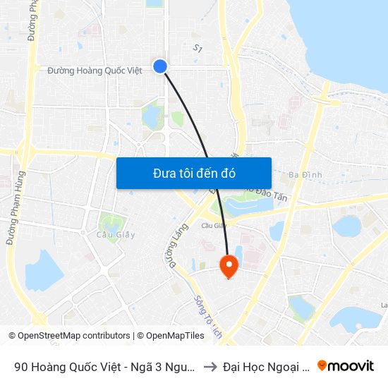 90 Hoàng Quốc Việt - Ngã 3 Nguyễn Văn Huyên to Đại Học Ngoại Thương map