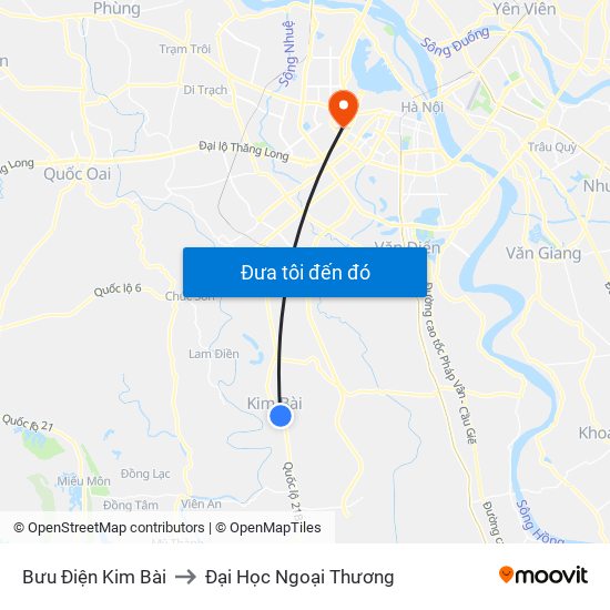 Bưu Điện Kim Bài to Đại Học Ngoại Thương map