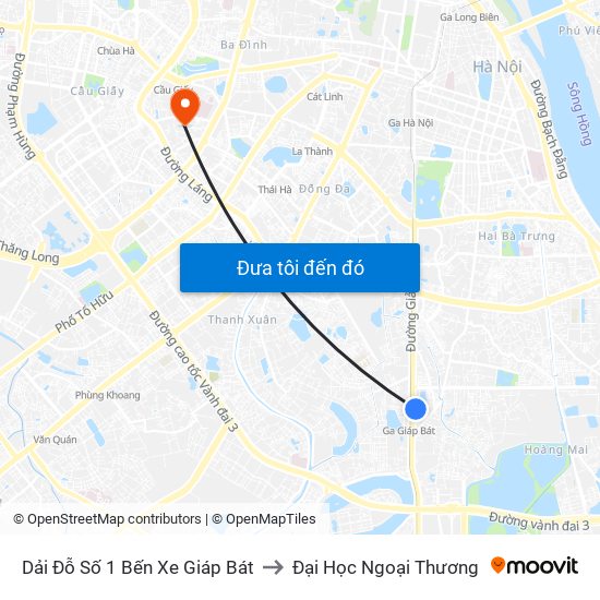 Dải Đỗ Số 1 Bến Xe Giáp Bát to Đại Học Ngoại Thương map