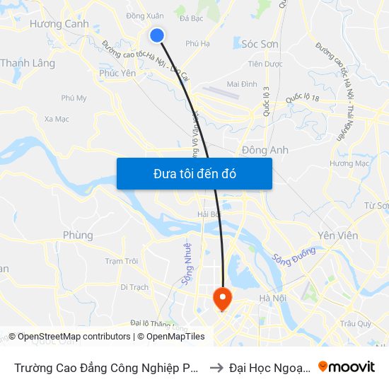 Trường Cao Đẳng Công Nghiệp Phúc Yên (Chiều Về) to Đại Học Ngoại Thương map