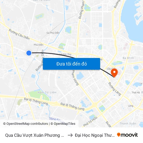 Qua Cầu Vượt Xuân Phương 100m to Đại Học Ngoại Thương map