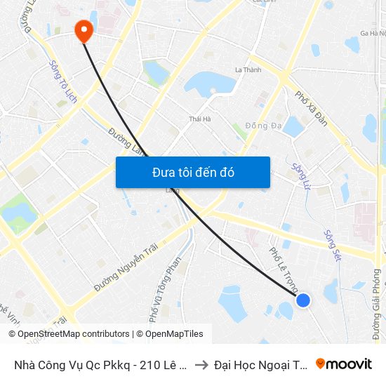 Nhà Công Vụ Qc Pkkq - 210 Lê Trọng Tấn to Đại Học Ngoại Thương map