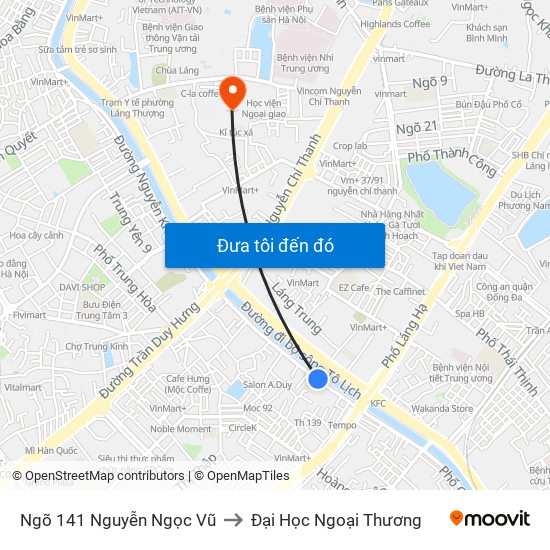 Ngõ 141 Nguyễn Ngọc Vũ to Đại Học Ngoại Thương map