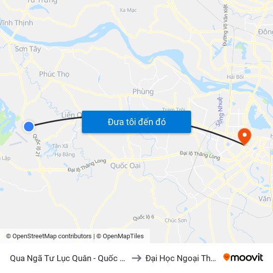 Qua Ngã Tư Lục Quân - Quốc Lộ 21a to Đại Học Ngoại Thương map