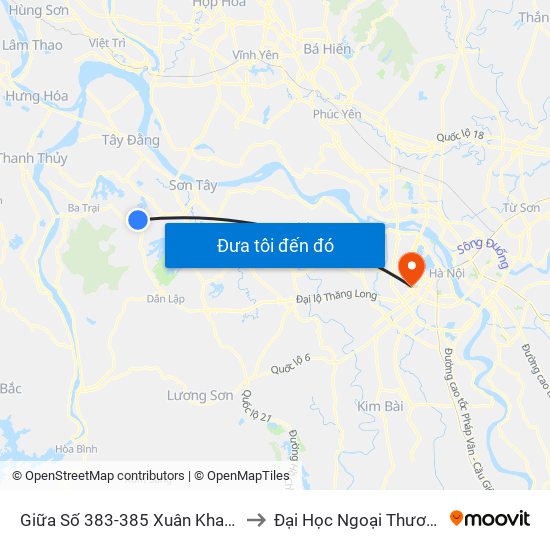 Giữa Số 383-385 Xuân Khanh to Đại Học Ngoại Thương map