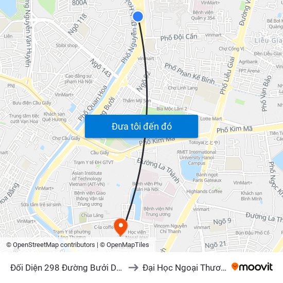 Đối Diện 298 Đường Bưởi Dưới to Đại Học Ngoại Thương map