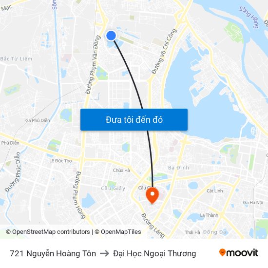 721 Nguyễn Hoàng Tôn to Đại Học Ngoại Thương map