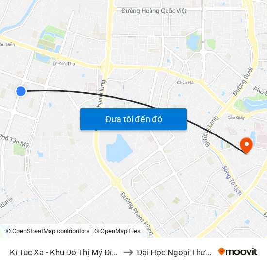 Kí Túc Xá - Khu Đô Thị Mỹ Đình II to Đại Học Ngoại Thương map