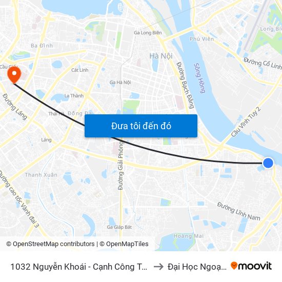 1032 Nguyễn Khoái - Cạnh Công Ty Gốm Sứ Thanh Trì to Đại Học Ngoại Thương map