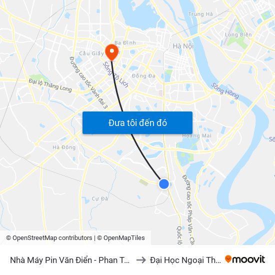 Nhà Máy Pin Văn Điển - Phan Trọng Tuệ to Đại Học Ngoại Thương map