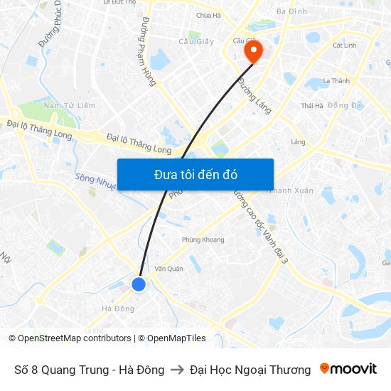 Số 8 Quang Trung - Hà Đông to Đại Học Ngoại Thương map