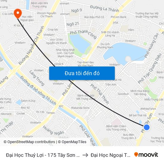 Đại Học Thuỷ Lợi - 175 Tây Sơn (Cột Sau) to Đại Học Ngoại Thương map