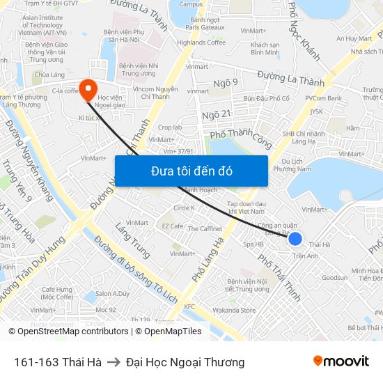 161-163 Thái Hà to Đại Học Ngoại Thương map