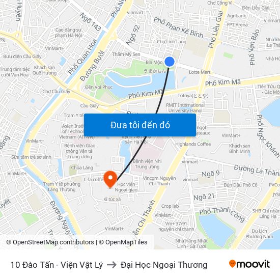 10 Đào Tấn - Viện Vật Lý to Đại Học Ngoại Thương map