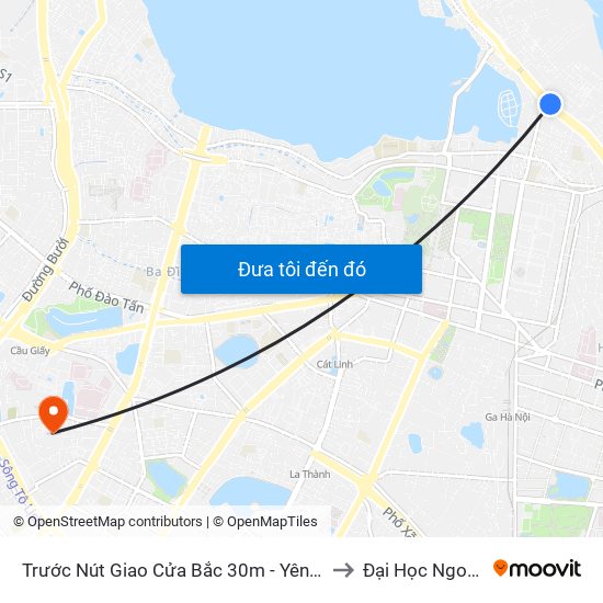 Trước Nút Giao Cửa Bắc 30m - Yên Phụ (Đường Xe Buýt) to Đại Học Ngoại Thương map