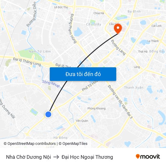 Nhà Chờ Dương Nội to Đại Học Ngoại Thương map