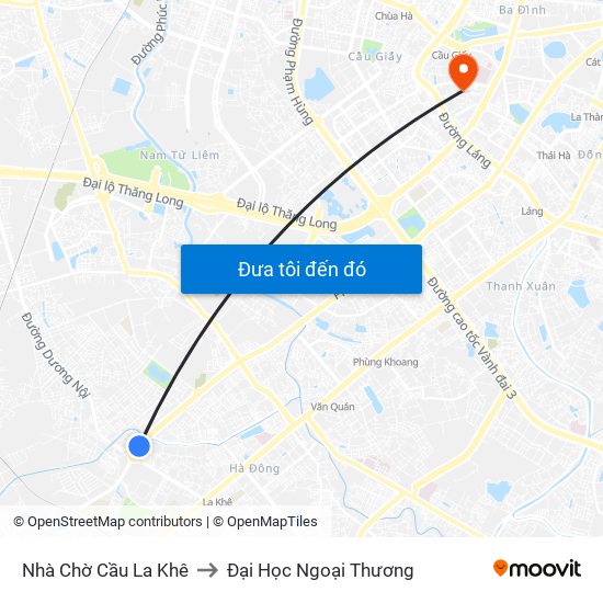 Nhà Chờ Cầu La Khê to Đại Học Ngoại Thương map