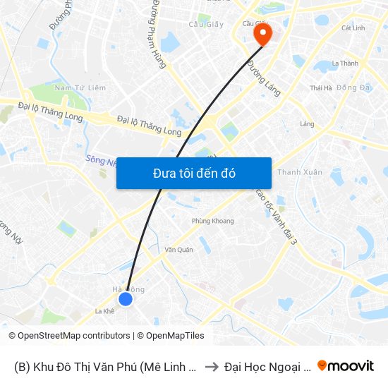 (B) Khu Đô Thị Văn Phú (Mê Linh Plaza Hà Đông) to Đại Học Ngoại Thương map